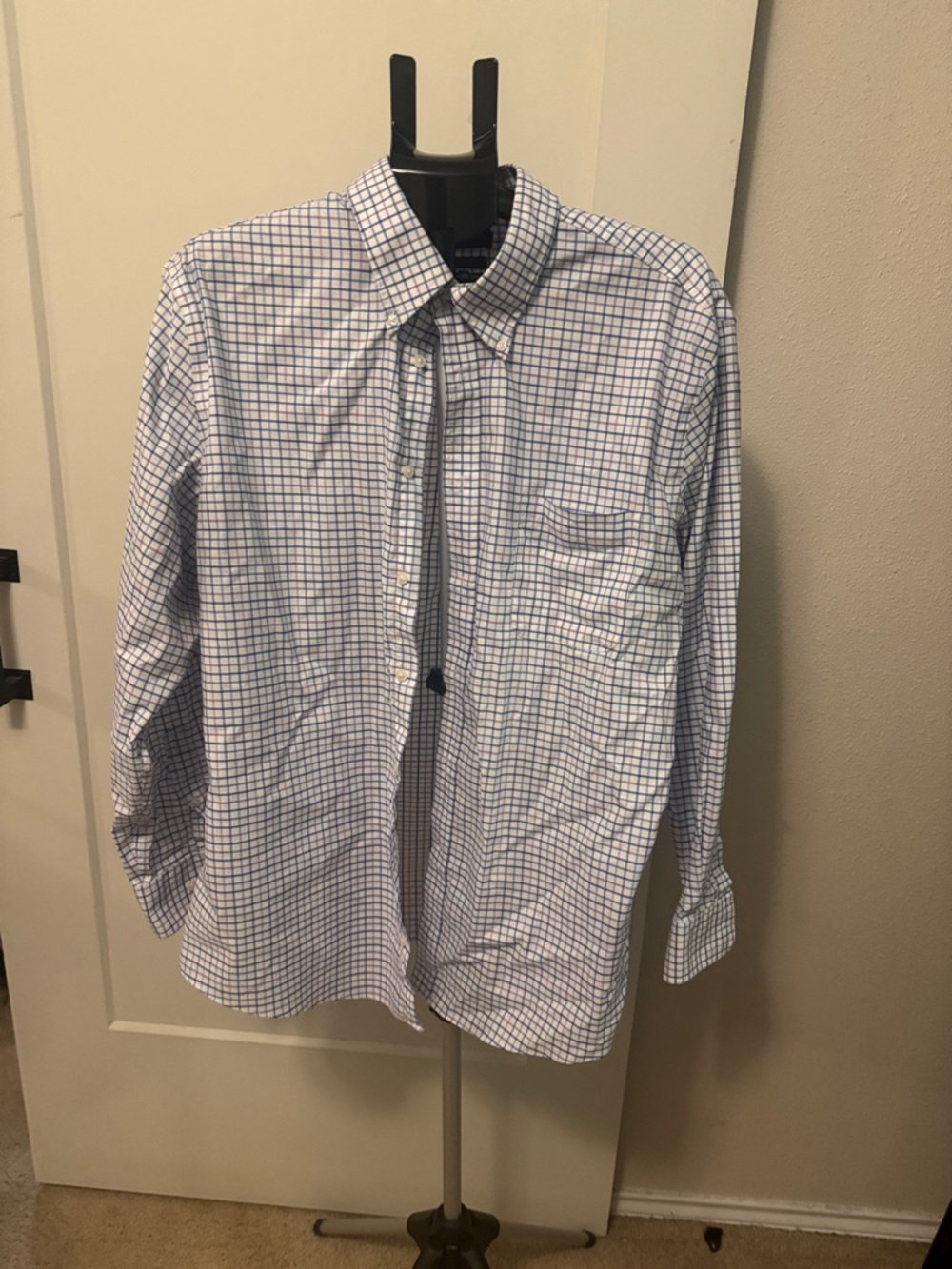 Ralph Lauren White Dress Shirt with Blue Windowpane Check Sz 18 34/35 2Xl